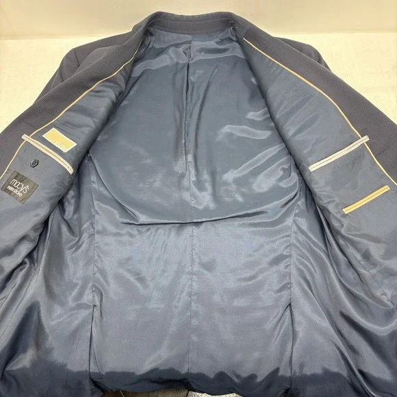 Michael Kors Mens Navy Pinstripe 2 Piece Suit Wool Size 42L Pants 34x32 - Picture 8 of 16